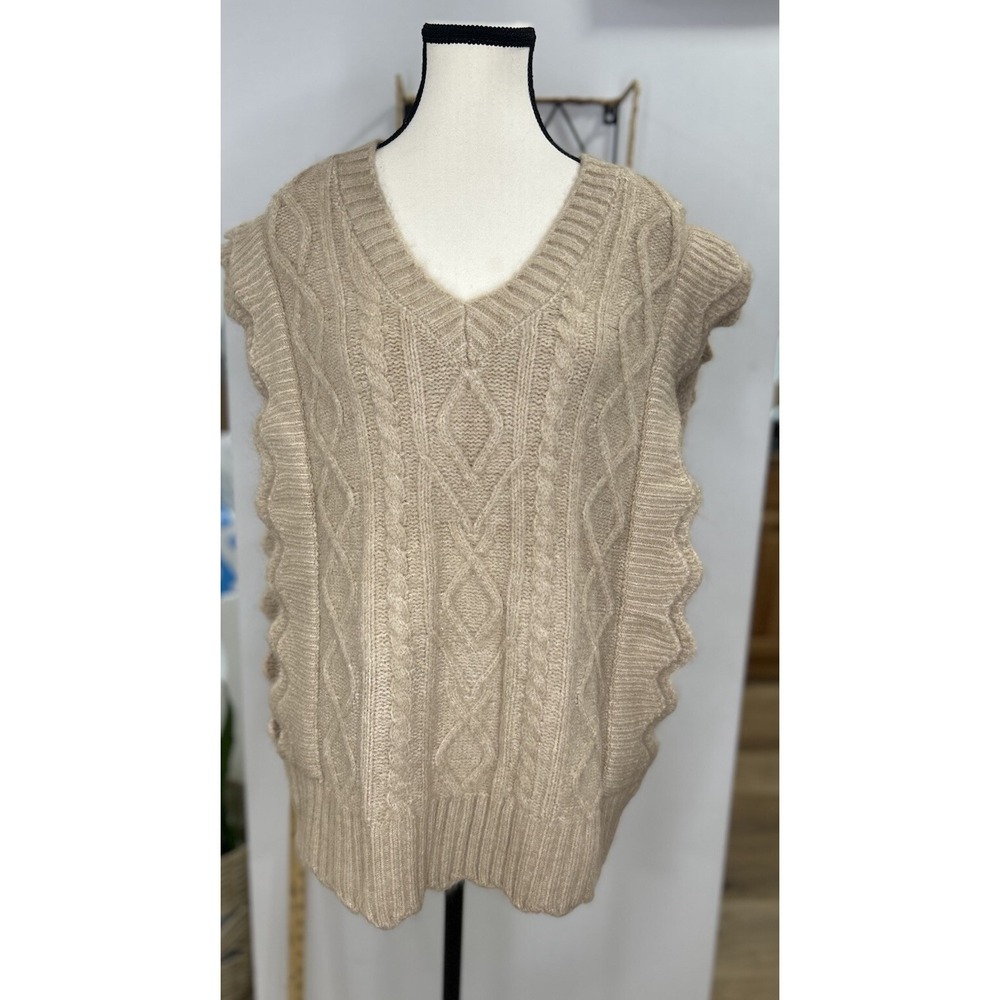 Anthropologie FRNCH PARIS‎ Sweater Vest Chunky Knit Boho Size L Camel Color